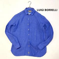 美品✨ルイジボレッリ 麻100% リネン 長袖 シャツ ブルー 織柄 Lサイズ