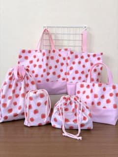 ハンドメイド 入園入学6点セット いちご(ピンク×ピンク) - メルカリ