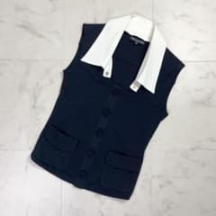 美品 フォクシーニューヨーク つけ襟ノースリーブベスト 黒 40*OD211 