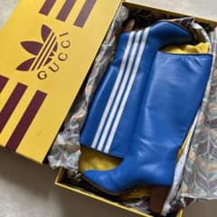 箱付きGUCCI ×  ロングブーツブルー3本ライン24.5㎝ 箱付きGUCCI × adidas ロングブーツブルー3本ライン24.5㎝ - メルカリ