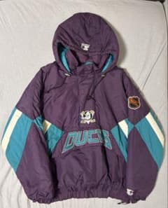 FANS NHLマイティーダックス中綿ナイロンジャケットパーカー　ヴィンテージ 90s NHL マイティダックス ナイロンプルオーバー - メルカリ