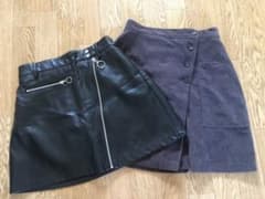 レザー ミニスカート &コーデュロイミニスカート黒 Aライン(2枚セット)のサムネイル