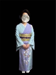 訪問着 水色 紫 花柄着物 きもの 桜 仕立て - メルカリ