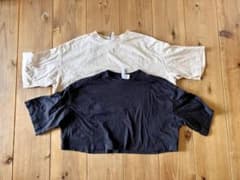 H&M DIVIDED 半袖クロップドTシャツ ベージュ&黒2枚セット XSのサムネイル