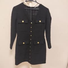 ZARA 黒 ひざ丈ワンピース 長袖のサムネイル