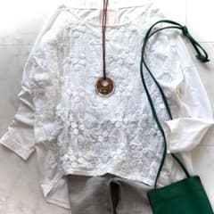 定番人気 ビアズリー 定価1.65万 フロント刺繍カットソー 綿 レース 洗える 定番人気 ビアズリー 定価1.65万 フロント刺繍カットソー 綿 レース