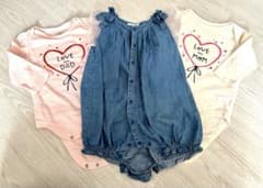 美品★BABY GAPボディスーツ2着＆LaStella デニムロンパースセットのサムネイル