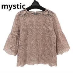 【美品】mystic ミスティック　シアーレースブラウス 五分袖 くすみピンクのサムネイル