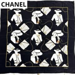 シャネル 大判スカーフ シルク100% マドモアゼル マトラッセ 黒 美品