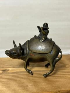 香炉 牧童 牛 笛吹き 置物 オブジェ アンティーク 昭和 骨董品 金属製