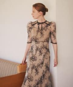Leja 花柄フロントバックリボンパフスリーブマーメイドロングワンピースドレスSのサムネイル