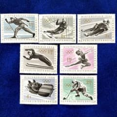 外国切手 オーストリア 1964年インスブルック冬季五輪 未7種完 ヒンジ