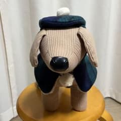 ハンドメイド 犬用 ネックウォーマー＆ベレー帽セット 緑チェック ボア 小型犬のサムネイル