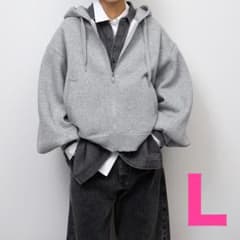 匿名発送】GU スウェットバルーンスリーブフルジップパーカ GRAY L 