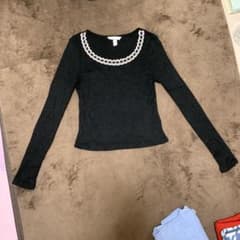 H&M ラメ入り リブニット 長袖 トップス ブラック