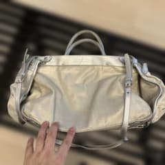 JIL SANDER シルバーショルダーミニボストンバッグ レザーとキャンバス 