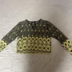 シースルー 刺繍トップス ブラック×ゴールドのサムネイル