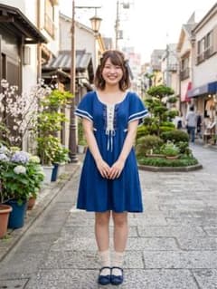 axes femme レースアップ 半袖ワンピース ネイビー