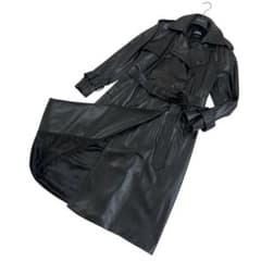 【美品】ザラ フェイクレザートレンチコート ロング丈 ベルト付き ブラック M クロップド フェイクレザー トレンチコート ZARA ザラ ブラック 黒 L