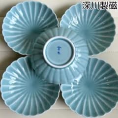 深川製磁 青磁 菊割皿揃 5枚セット 輪花鉢 小付 銘々皿 小鉢 浅鉢 和皿