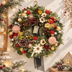 クリスマスリース 上品 木の実×松ぼっくり ナチュラル ドライフラワー