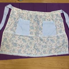 センシフルエプロン 花柄水色地色昭和レトロ前掛け新品未使用経年保管