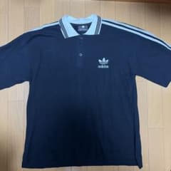 adidas ストライプ ブラック ポロシャツ Lのサムネイル