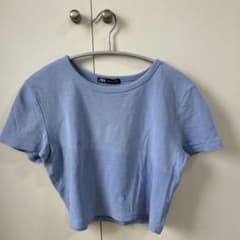 ZARA クロップド丈 Tシャツ ライトブルー Lのサムネイル
