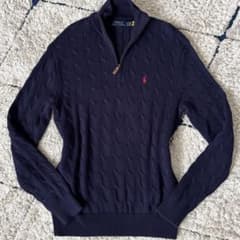 希少✨】ポロラルフローレン ケーブルニット ハーフジップ 紺 大人気