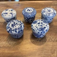 蓋つき煮物椀 5客セット 染付 陶器 和食器 茶碗蒸し用 柄違い - メルカリ