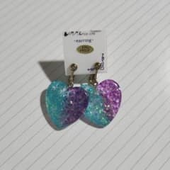 ハート型 ラメ入り イヤリング ブルー パープルのサムネイル