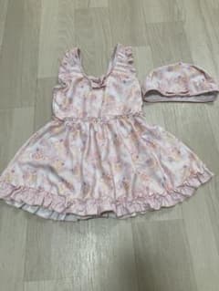 キッズ ワンピース水着 スイムキャップセット ピンクのサムネイル