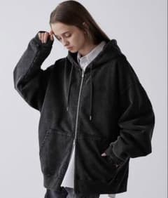 【CLEL】ヴィンテージ加工 ジップアップパーカー ブラックのサムネイル