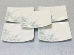 Unused Showa Retro Floral Pattern Sashimi Plate Soy Sauce Plate Japanese Style Long Square Plate Set of 5