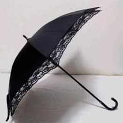 5、晴雨兼用新品シンプル人気ブラック黒縁周りオシャレレースお花刺繍レース刺繍長傘のサムネイル