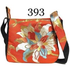 393 帯リメイク 大輪の花柄のふっくらショルダーバッグ 匿名配送