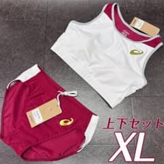アシックス 女子陸上ユニフォーム上下セット XLサイズ ホワイト×エンジ