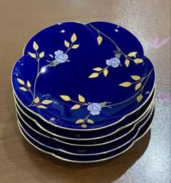 香蘭社 瑠璃 金彩 花柄 銘々皿 ケーキ皿 プレート 5枚セット 新品未