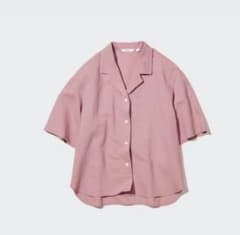 新品　UNIQLO リネンブレンド オープンカラーシャツ 半袖 ピンク Lのサムネイル