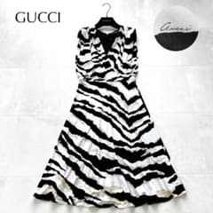 希少✨グッチ　ゼブラ風アニマル柄　カシュクールドレスロングワンピース　イタリア製 希少✨グッチ ゼブラ風アニマル柄 カシュクールドレスロングワンピース