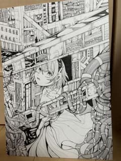 【B4・一点物原画】手描き細密画 オリジナルイラスト モノクロ 創作のサムネイル