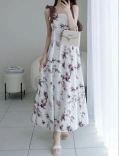 GRL リボンショルダー花柄フレアワンピース tg813のサムネイル