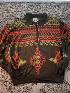 KORONA ニット ポロシャツ 総柄 サイズS