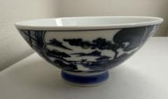 山水画　染付茶碗　民窯 アンティーク 古伊万里 染付 山水画 高台 抹茶碗 陶器 - メルカリ