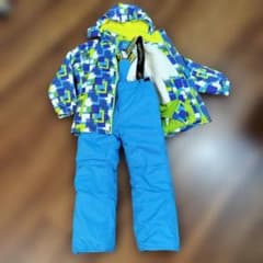 子ども用スキーウェア 青と緑の幾何学模様のサムネイル