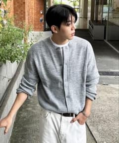 カーディガン クルーネック ニット リブ編み グレー NOWLE 即日発送のサムネイル