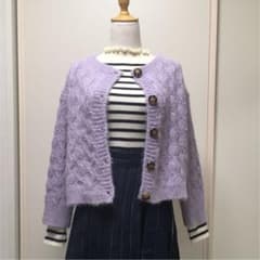 ラベンダー カーディガン  薄紫 春ニットのサムネイル