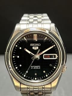 초절미품! SEIKO 5 데이 데이트 블랙 뒷면 스케 동작 양호 자동 권 남성 시계