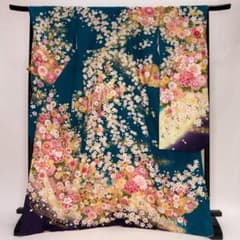 振袖 正絹 青 ラメ入り 古典 花柄 裄67.5㎝ 成人式 中古 C-85 - メルカリ