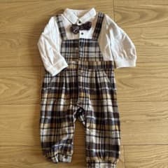 蝶ネクタイ付き チェック柄 ロンパースのサムネイル